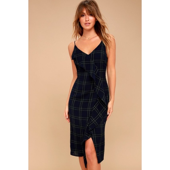 Lulus Dresses & Skirts - Lulu’s Candid Moments Plaid Ruffle Midi Dress